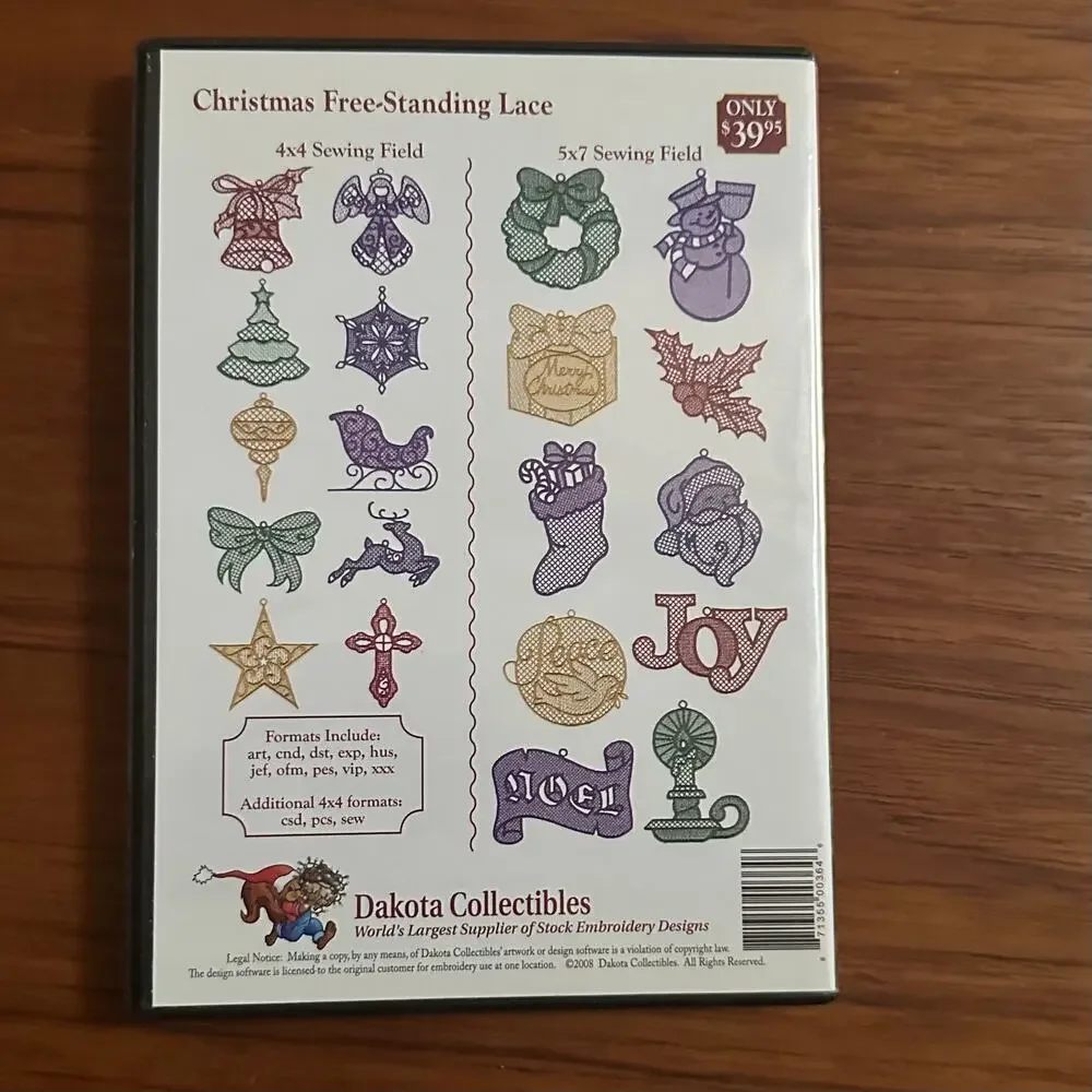 Dakota Designs Free-Standing Lace Christmas Embroidery Collection CD